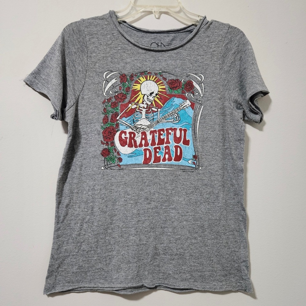 Chaser Free People Grateful‎ Dead Skeleton Roses Graphic Tee Grey Heather M